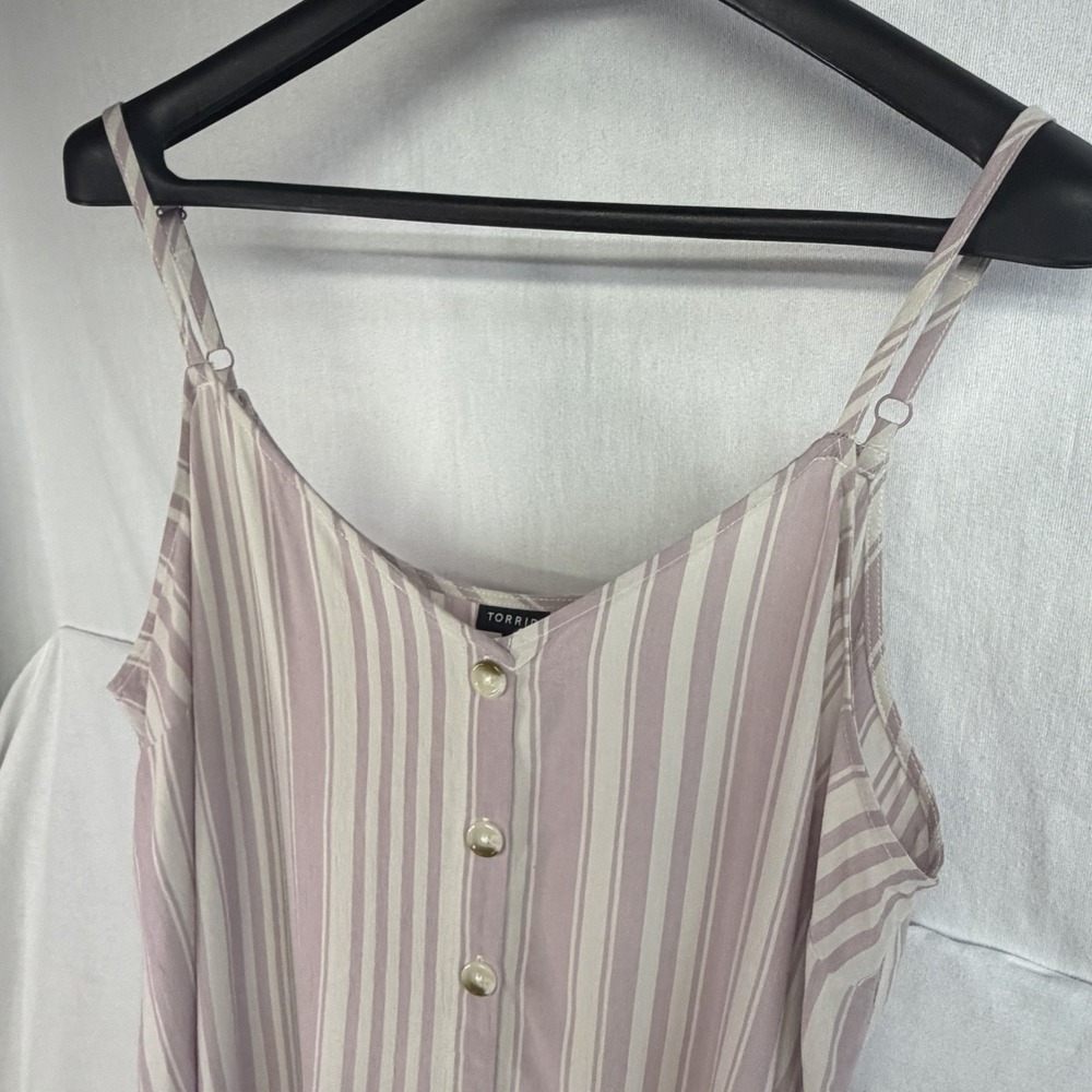 Torrid Striped Button-Front V-Neck Cami Tank Pink/White Rayon Plus 2